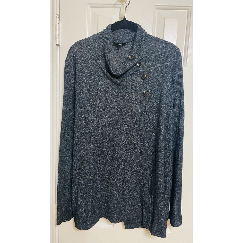 Bobeau Women's Gray Button Neck Sweater Tunic Top Long Sleeve Size Medium Cozy